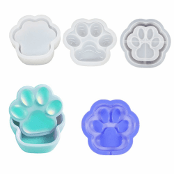 FineInno 3 Pcs Schachtel Epoxidharz Formen Katzenpfote Gießform Silikonformen Epoxidharz Schmuckschatulle Cat Paw Resin Molds Harz Handwerk Schmuck Aufbewahrungsbox Ring Halter nach Hause Büro