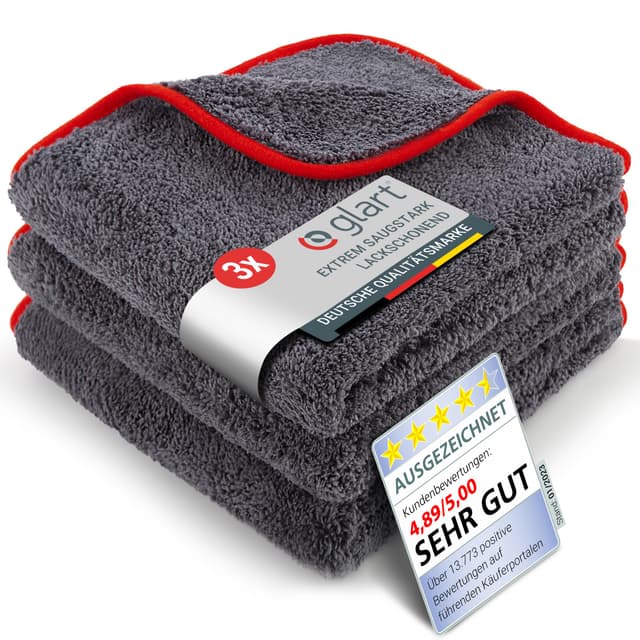 Glart Mikrofasertücher Auto 3er Set, Poliertuch Auto saugstark & weich, 40x40cm, Microfasertuch Autopflege, Auto Mikrofasertuch & Trockentuch Auto polieren - Mikrofaser Trockentuch Poliertücher rot