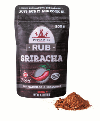 Poppamies Sriracha BBQ Rub - 100% natürliches BBQ-Gewürz - Trockenmarinade und Gewürzmischung. Besonders geeignet für Huhn, Meeresfrüchte, Gemüse und geräuchertes Fleisch - Großpackung (200g)