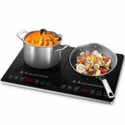 AMZCHEF induktionskochfeld 2 platten,Induktionskochplatte Doppelt mit unabhängiger Steuerung, 20 Temperaturstufen, mehrere Leistungsstufen, 3500W, 3-Stunden-Timer, Sicherheitssperre