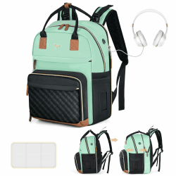 Tonyeee Wickeltasche Rucksack Baby Wickelrucksack mit Wickelauflage 25-37L Erweiterbares Große Wickeltasche Kinderwagengurten, Reise Rucksack Windeltasche Multifunktional Mommy Bag, Grün Schwarze