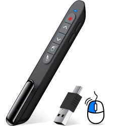 Wiederaufladbare USB C Maus Presenter, 2.4 GHz Wireless Powerpoint Fernbedienung, Rot Pointer für Präsentationen, Präsentationsfernbedienung für Windows/Mac/PowerPoint/Keynote/Google Slides/PDF