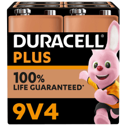 Duracell Plus 9V Blockbatterie, 4 Stück, 9 Volt Batterie ideal für Rauchmelder, Feuermelder