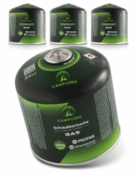 CAMPLORA Gaskartusche 4x 500g mit Schraubventil, Propan/Butan, Schraubkartusche mit Gewinde, Kartusche mit Schraubgewinde Camping