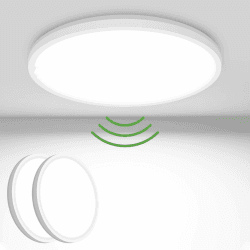 zemty LED Deckenleuchte mit Radar Bewegungssensor 15W 5000K, Flache Lampe mit Bewegungssensor Innen, 18cm 1500LM Runde Deckenleuchte Bewegungssensor IP44 Wandleuchte für Balkon Flur Garage, 2 Pack