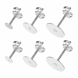Silber 925 Ohrringe Ohrstecker Rohlinge, hypoallergen 36 Stück Ohrstecker flache Selber Machen Set Ohrstecker Ohrstecker mit Schmetterlings Ohrring Verschlüssen für die Schmuckherstellung 4/6/8 mm