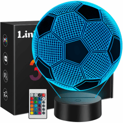 Linkax Fussball Geschenke Jungen Mädchen, Fußball Geschenke für Jungs, 3D Nachtlicht Kinder Optische Täuschung Lampe 16 Farben Ändern, Geburtstagsgeschenk 7 8 9 10 jahre Valentinstag Kinder Geschenk