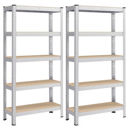 SONGMICS Schwerlastregal, 2er Set, Kellerregal, Lagerregal, 30 x 75 x 150 cm, Regal mit Stahlgestell, bis 650 kg belastbar, 5 verstellbare Ablagen, silbern GLR030E02