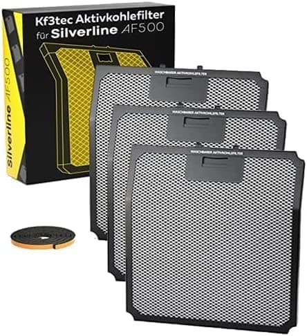 KF3TEC® Aktivkohlefilter für Silverline AF 500 AKtivkohlefilter (bis zu 3x waschbar) (3Pack)