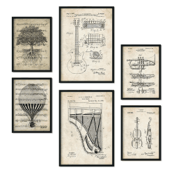 Nacnic Set von 6 Poster Musik. Sammlung von Platten mit ästhetischer Collage für Innendekoration. Größen A3 und A4. Rahmenlos