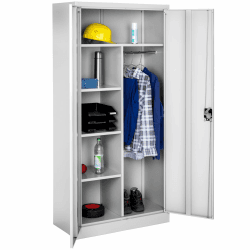 tectake Aktenschrank, Spind Schrank, Mehrzweckschrank, Garderobenschrank mit Kleiderstange, Haushaltsschrank mit 6 Fächern, Aktenschrank abschließbar, ink. Einlegeböden,180x80x40cm – grau