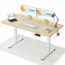 Flamaker Höhenverstellbarer Schreibtisch Ganze Tischplatte 140 x 60 cm Elektrischer Schreibtisch Höhenverstellbar für Steh-Sitz, Computertisch mit Memory-Funktion,Standing Desk,Beige