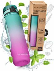 My Vesperbox – Minny - Kinder Trinkflasche auslaufsicher – 750ml – mit Strohhalm oder Sieb - leichte Tritan Wasserflasche - BPA frei - für Kindergarten, Schule (750ml, Lila - Grün) 750 ml Lila - Grün