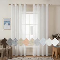 MIULEE 2er Set Voile Vorhang Sheer Leinenvorhang mit Ösen Transparente Leinen Optik Gardine Ösenschal Wohnzimmer Fensterschal Lichtdurchlässig Dekoschal Schlafzimmer 140x245cm (B x H) Weiß