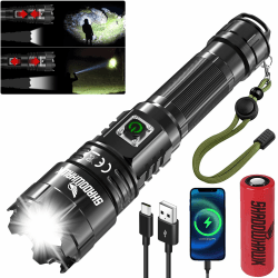 Shadowhawk LED Taschenlampe Aufladbar, Extrem Hell 500000 Lumen Taschenlampen Batteriebetrieben USB, XHP70.2 Taktische Taschenlampe, IP67 Wasserdicht 5 Lichtmodi Zoombar für Camping Wandern Notfälle
