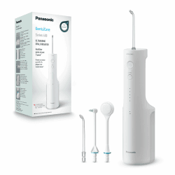 Panasonic Series 600 Ultraschall-Munddusche EW-DJ67-W303, Zahndusche, Munddusche kabellos, 200 ml, IPX7, 2 Ultraschalldüsen, 1 kieferorthopädische & 1 Zungenreinigungsdüse, 5 Wasserdruckstufen, Weiß