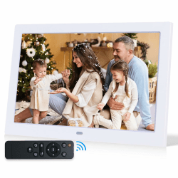 10 Zoll Digitaler Bilderrahmen, 1280 x 800 IPS Display, Digital Bilderrahmen unterstützt Foto/Musik/Video Player/Kalender/Alarm, mit Fernbedienung, USB- oder SD-Karte, Wandmontierbar