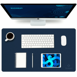 K KNODEL Tischunterlage, Schreibtischunterlage, 60 x 35cm PVC Tischunterlage, Laptop Tischunterlage, wasserdichte Schreibunterlage für Büro- oder Heimbereich, doppelseitig (Dunkelblau/Gelb)