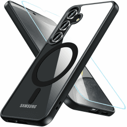 Hensinple für Samsung Galaxy S25/S24 Hülle für Magsafe mit Panzer Schutz Glas,Magnetisch Handyhülle Samsung S25/S24 Stoßfest Schutz Dünn Transparent Outdoor Schutzhülle Case für S25/S24 Schwarz