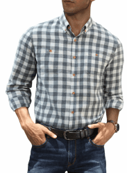 Meilicloth Flanellhemd Kariertes Hemd Herren Langarm Freizeithemd Western Karohemd Trachtenhemd Button Down Casual Baumwolle Oktoberfest Hemden mit Brusttasche Regular Fit M Grau