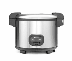 HENDI Reiskocher, Reishunger, Warmhaltefunktion, 30 Tassen Trockenreis, Inhalt 5,4L, Inklusive Messbecher, Reislöffel und Silikon-Antihaftpolster, 230V, 1950W, 455x455x(H)380mm, Edelstahl