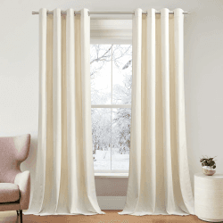 PONY DANCE Samt Vorhänge Wohnzimmer Modern Ösenschal 2er Set H 240 x B 132 cm Weiche und Schwere Gardinen Samt Creme (300g/m²) Thermovorhang Kälteschutz Gardinen Blickdicht Ösen Samtvorhang