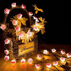 Kimuwote Lichterkette Kirschblüten,4M 40LED Lichterketten Innen Batterie,Lichterkette blumen Girlande mit Timing-Funktion,Lichterkette Rosa für Mädchen-Schlafzimmer,Hochzeit,Frühlings Deko