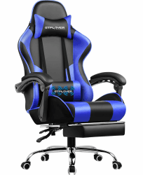 GTPLAYER Bürostuhl Gaming Stuhl Gaming Sessel Ergonomischer Gamer Stuhl mit Fußstütze, Kopfstütze Lendenkissen, Gepolstert Gaming Chair, Drehsessel Blau
