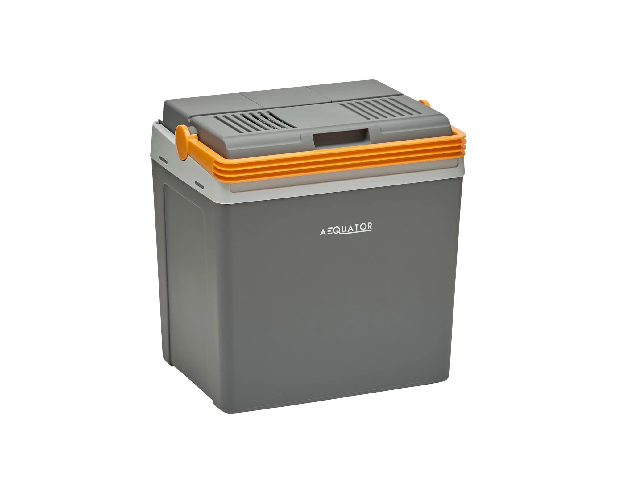 Aequator Tragbarer Kühlschrank, tragbare thermo-elektrische Kühlbox, 24 Liter, 12 V und 230 V für Auto, Thermoelektrische Kühlbox mit Kühl- und Warmhaltefunktion, für Auto, Boot und Camping, Steckdose, Grau