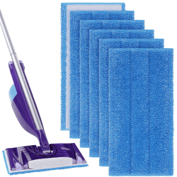 Vicloon Mop Microfaser Reinigung Pads,6 Stück Wischmopp Bezug Ersatzbezug (30×15cm),wiederverwendbar Mop Pads für Swiffer WETJET mop-Blau
