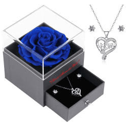 Eaprala Beste Mama der Welt Geschenke zum Muttertag. Ewige Rose mit Ich Liebe Dich Mama Halskette, Ewige Blume Schmuck Geschenk-Box, konserviert Rose Geschenk für Mama.DunkelBlau
