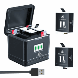 Homesuit Hero 12/11 Enduro Akku 1800mah und 3-Kanal LCD Ladegerät kompatibel mit GoPro Hero 12 Hero 11 Black/Hero 10 Black/Hero 9 Black (2-Pack)