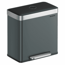SONGMICS Mülleimer Küche, 2 x 30 L, Mülltrennsystem 2 Fächer, 15 Müllsäcke, Abfalleimer Edelstahl, Inneneimer aus Kunststoff, mit Deckel, Softclose, 58,2 x 36,5 x 60,5 cm, grüngrau LTB202G01