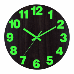 Plumeet Kleine Nachtlicht-Wanduhr, 25cm Leuchtet im Dunkeln, Holzuhr für Schlafzimmer, lautlos beleuchtete Wanduhr, leuchtende Ziffern und Zeiger, batteriebetrieben für Wohnzimmer/Küche, Braun