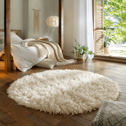Taracarpet Teppich Wollteppich Flokati Diana aus Schurwolle, Schafwollteppich Hochflor Langflor fürs Wohnzimmer Schlafzimmer Esszimmer Weiss beige Creme 200 cm rund