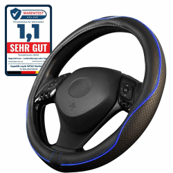 Upgrade4cars Lenkradbezug Blau Schwarz Leder Optik | Lenkradschutz in Universal Größe 37-39 cm | Lenkradhülle für Sommer & Winter | Autozubehör Innenraum