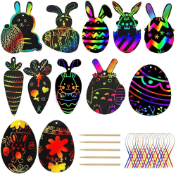 36pcs Bastelset Ostern Kratzbild Anhänger von Ostereier Bastelset für Kinder zum Basteln zum Ostern