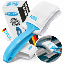 BRUSHYZ® Lamellenreiniger Bürste für effiziente Lamellen Reinigung von Raffstore und Jalousie außen & innen - Raffstore Reinigungsbürste - Raffstore Reiniger - Lamellenreinigungszange inkl. 2 Pads