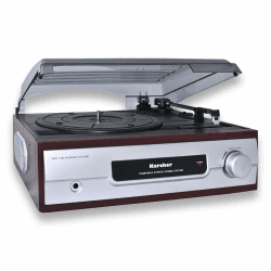 Karcher Plattenspieler mit eingebauten Stereo-Lautsprechern, Vinyl Schallplattenspieler, Line Out, Kopfhöreranschluss, 2 Geschwindigkeiten, Nostalgie Retro Turntable, KA 8050 silber
