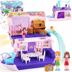 Pourbibi Spielzeug ab 3 Jahre Mädchen, Kreuzfahrtschiff Spielset mit Lichtern und Musik, 2 Figuren, Viele Zubehörteile, Rollenspiel Spielzeug ab 2 3 4 5 Jahre, Geschenke für Mädchen ab 3-6 Jahre
