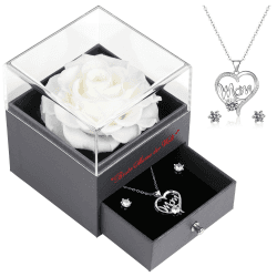Eaprala Beste Mama der Welt-Muttertagsgeschenke, Echte Rose für Mama, Ewige Rose mit Halskette,Mama-Geschenke, Muttertag, Geburtstag, Jahrestag, Weihnachtsrose, Geschenke für Mama.Weiß