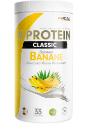 Vegan Protein Pulver BANANE 1kg - V-PROTEIN - Pflanzliches Eiweißpulver auf Erbsenprotein-Basis mit 75,8% Eiweiß-Gehalt - optimale Protein-Wertigkeit - veganer Protein-Shake ohne Soja & Weizen