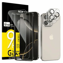 NEW'C 2 x Panzer Schutz Glas für iPhone 16 Pro (6,3 Zoll) und 2 x Kamera Panzer Schutz Glas Kameraschutz für iPhone 16 Pro - kratzfest- 9H-Härteglas folie- Einfaches Installationswerkzeug enthalten