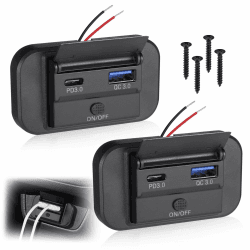 JIZZU 12V USB Steckdose Ladebuchse Auto Ladegerät 36W, QC3.0 USB & Dual PD3.0 Type C Dose Schnelllade-Steckdose mit ON/Off Schalte für 12V / 24V KFZ Wohnmobil Boot (2 Stück)