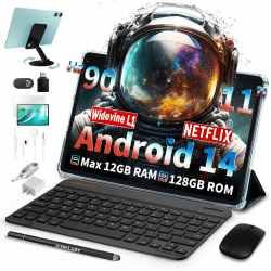 TECLAST P50Case 90Hz Tablet 11 Zoll Android 14 Tablets mit Tastatur 10-Teiliges Set, 12GB RAM+128GB ROM（4TB TF） 2.4G+5G WLAN, Unisoc Octa-Core A75 CPU, 7000mAh, GPS/GMS/WidevineL1/3.5MM [2025]