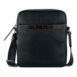 bugatti DeLuxe Schultertasche klein aus echtem Leder, Messenger Bag in Schwarz
