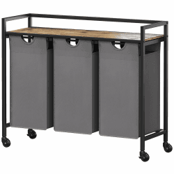 Lifewit Rollbarer Wäschekorb, 120L 3 ausziehbare Wäschekörbe für Wäsche mit oberem Regal & 3 abnehmbaren Taschen & Griffen, Wäschesortierer für Waschküche Schlafzimmer Badezimmer & Schlafsaal, Grau