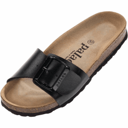 Palado Pantoletten Damen Malta EGS Metallic - gefertigt in Spanien - samtweiche Veloursleder-Decksohle - komfortables Weichfußbett - rutschfeste EVA-Sohle 40 EU Schwarz