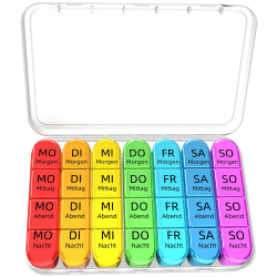Doruimi Tablettenbox 7 Tage Morgens Mittags Abends, Klein Pillendose Große Fächer, Medikamentenbox 7 Tage 4 fächer mit Einfachem Offenem Design FüR Kinder äLtere und Arthritische HäNde - Weiß