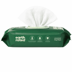 Earth Rated Feuchttücher für Hunde, dicke Pflegetücher auf pflanzlicher Basis zur einfachen Anwendung an Pfoten, Körper und Hintern, unparfümiert, 100 Stück